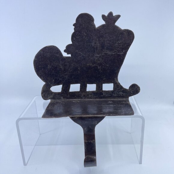 vintage sheet metal santa sleigh and 3 reindeer stocking holder set of 4 - Picture 3 of 9
